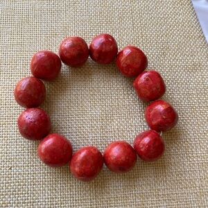 Vintage Large‎ Red Natural Stones Stretch Bracelet